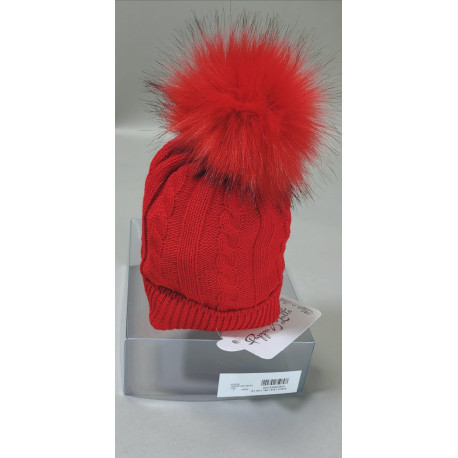 CAPPELLO MISTO LANA COSTE-TRECCE 1POM