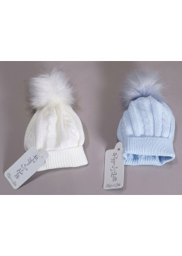 CAPPELLO MISTO LANA COSTE-TRECCE 1POM